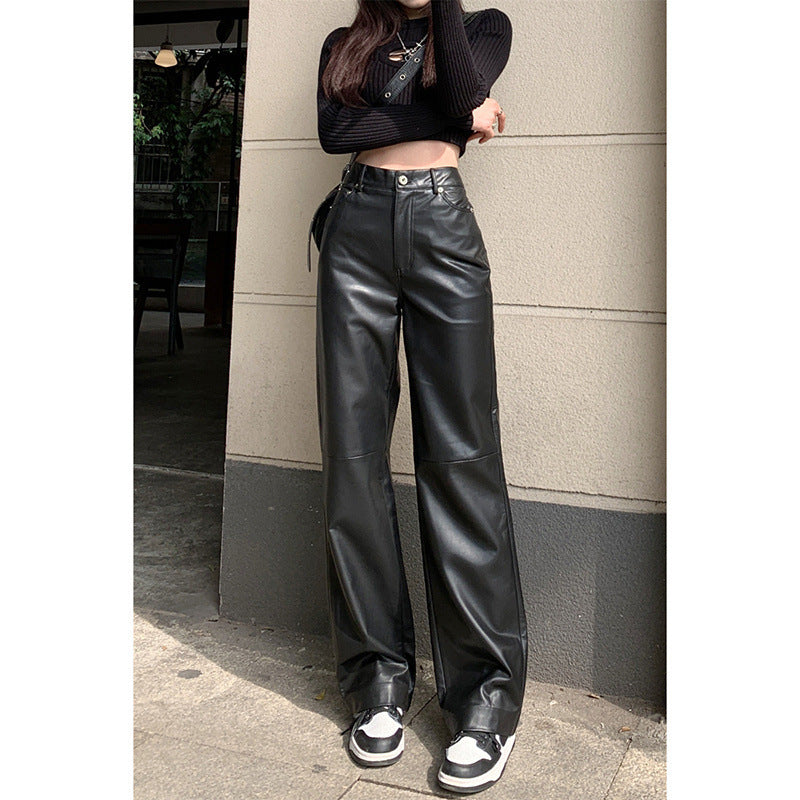 Leder hose mit hoher Taille im Hong Kong-Stil, der Sinn für Design absticht