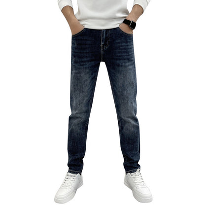 Herren-Jeans, lässig, schmal geschnitten, mit geradem Bein und elastischem Bund
