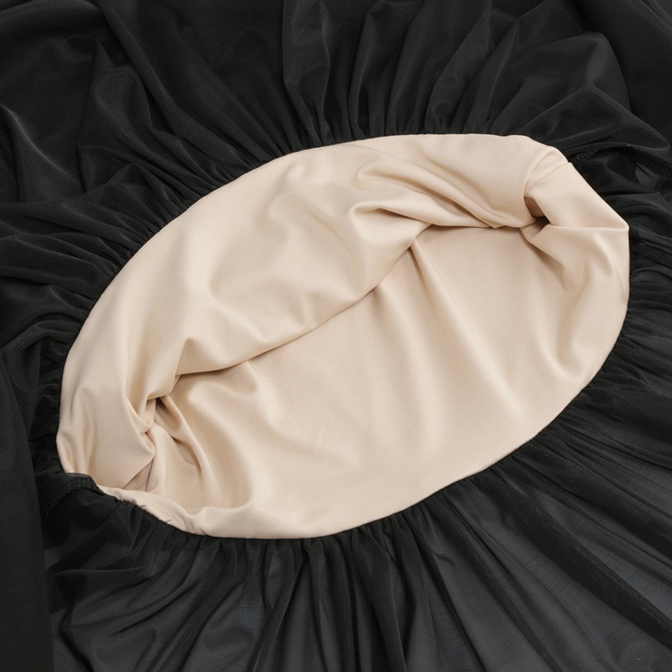 Off-Shoulder Röhrenoberteil Kleid mit Stitching, durchsichtigem Mesh und Falten, lang