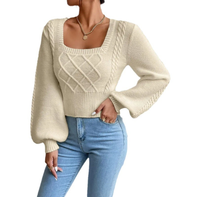Einfarbige quadratische Kragen pullover Damen bekleidung