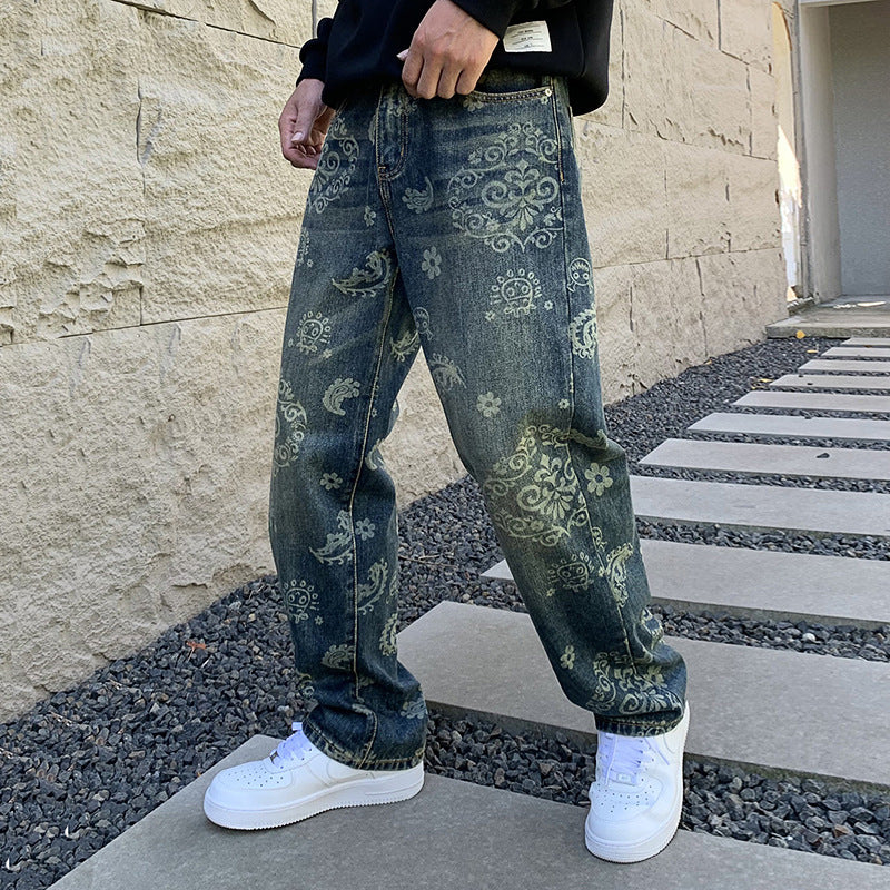 Vintage Jeans Herren mode gedruckt lose lässige gerade Hose