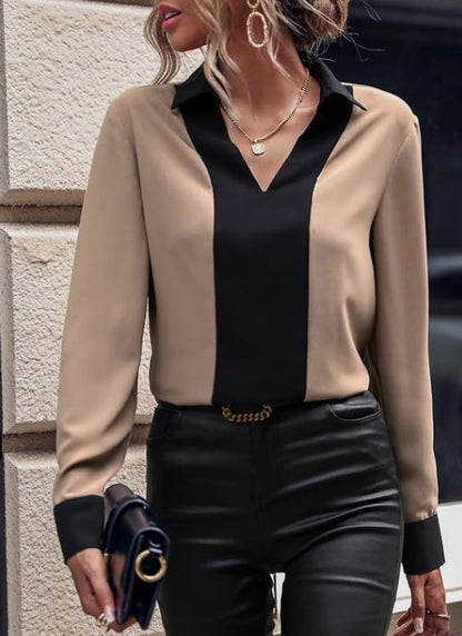Damen V-Ausschnitt Mode Casual Top Lang ärmel iges Hemd
