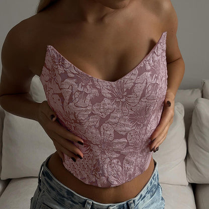 Modisches Sommer-Tube-Top für Damen mit Jacquard-Muster und Taillenbetonung