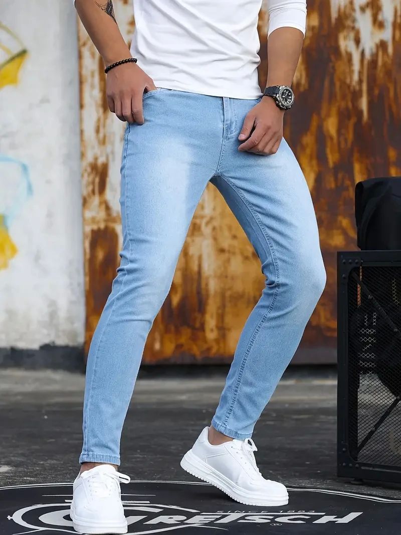 Herren hose Retro-Wasch reiß verschluss Sretch Jeans lässig schlank