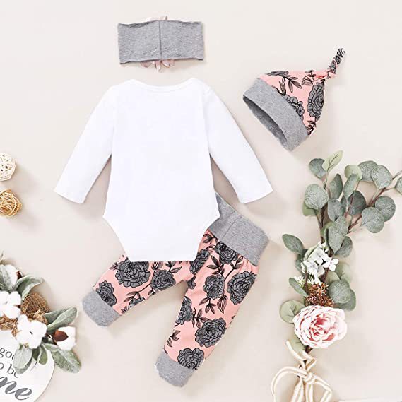 Newborn Set Baby Girl Clothes Jumpsuit with Floral Pants Cute