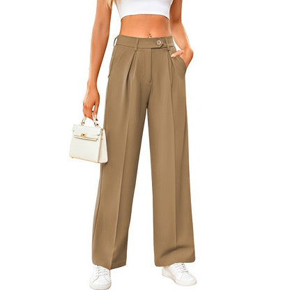 Damen Casual Locker Geschnittene Gerade Anzughose mit Weitem Bein
