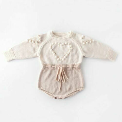 Baby Strickwolle Langarm-Bodysuit mit Handgemachtem Herz-Muster