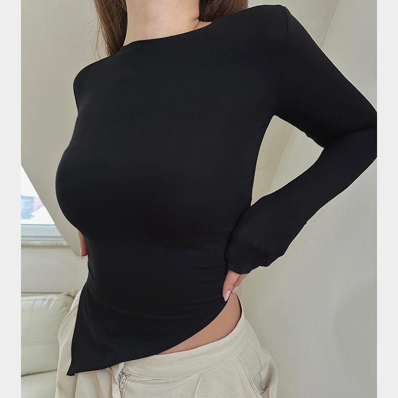 Damen Herbstmode Langarmshirt in Uni-Farbe – Lässiger Stil