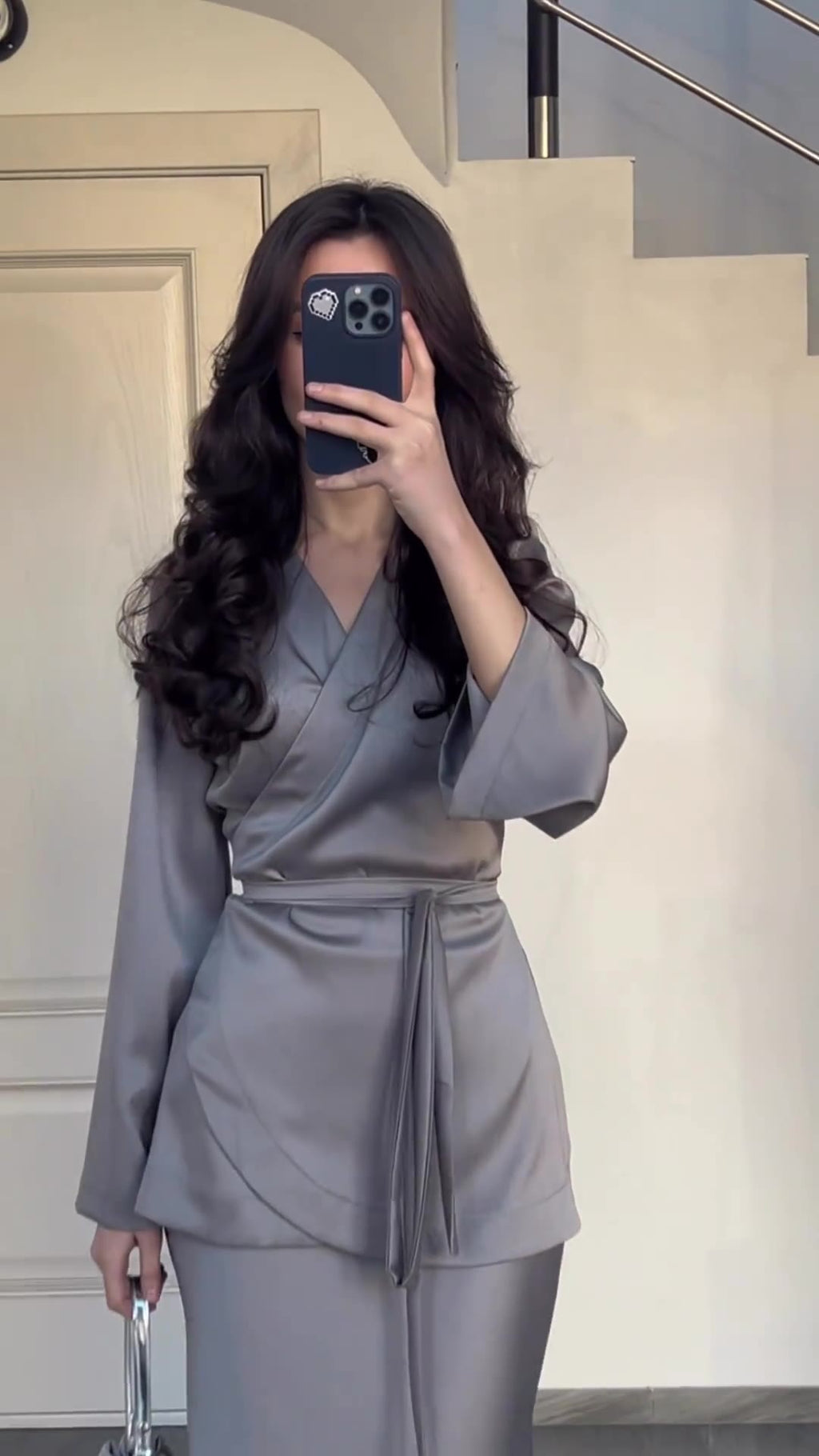 Fashion Satin Patchwork Long Dress Suit Women