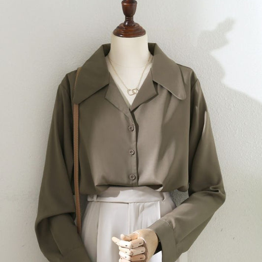 Vintage Hong Kong dunkel Khaki Anzug Kragen Hemd