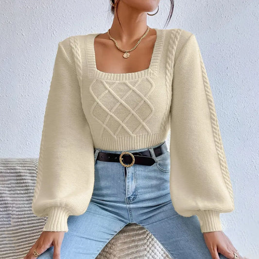 Einfarbige quadratische Kragen pullover Damen bekleidung