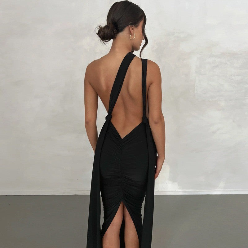 Women's fashion sexy deep V backless dress