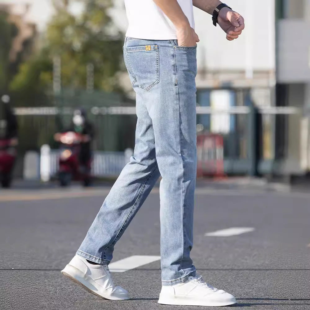 Sommer dünne Jeans Herren Slim-Fit-Straight-Hosen