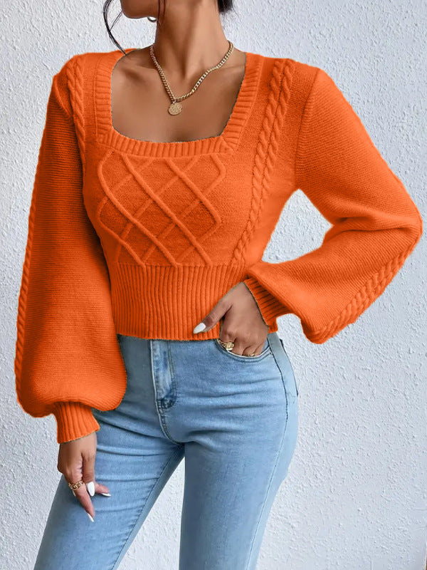 Einfarbige quadratische Kragen pullover Damen bekleidung