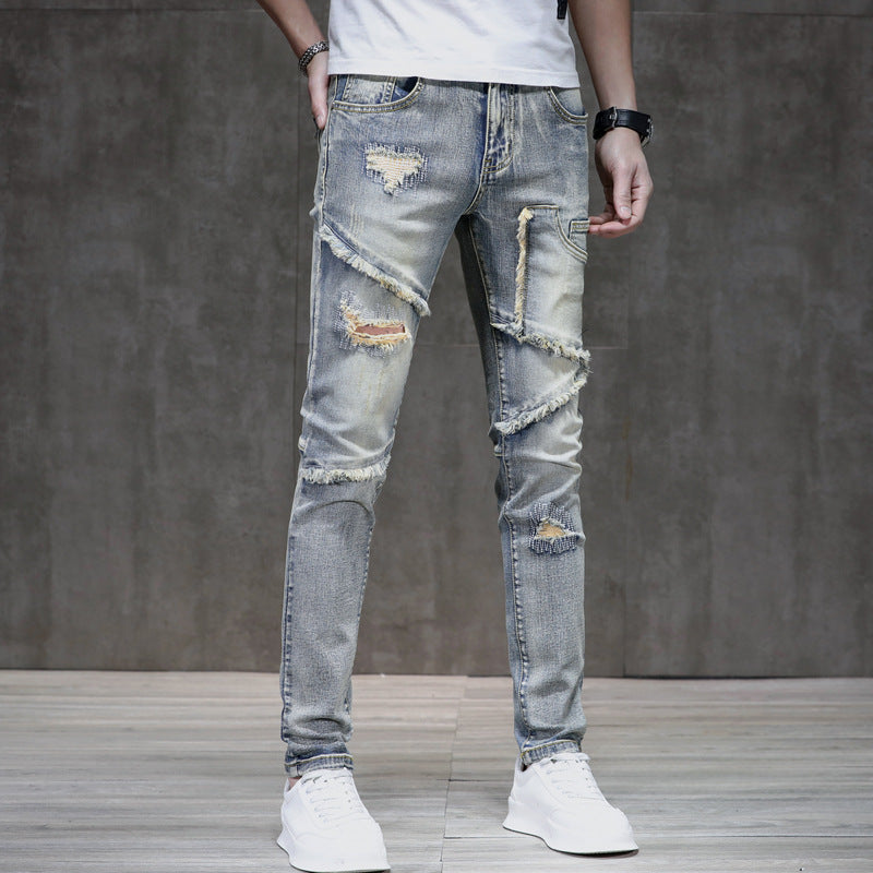 Distressed rohe Saum zerrissene, nähende Stretch-Jeans hosen