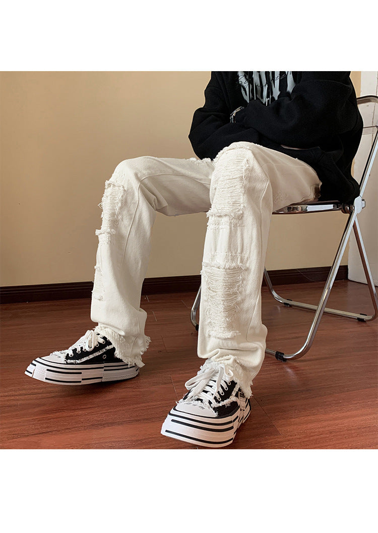 Gefälschte, zerrissene Jeans, schlanke, gerade Bootcut-Hosen für Herren
