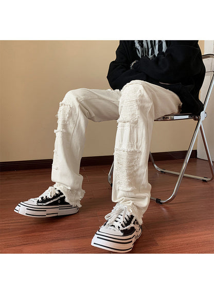 Gefälschte, zerrissene Jeans, schlanke, gerade Bootcut-Hosen für Herren