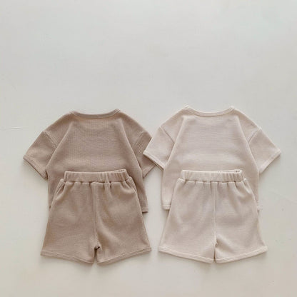 Unisex Baby Anzug Kleidung für Babys Sommer Zweiteiliges Waffelset