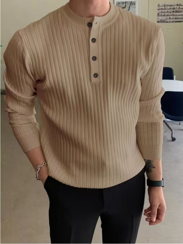 Herren-Pullover mit halbem Stehkragen und Knopfverschluss