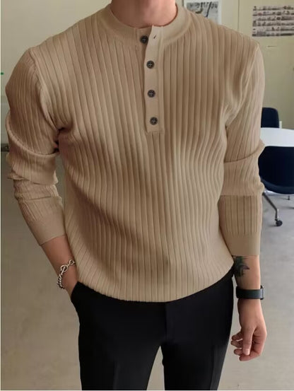 Herren-Pullover mit halbem Stehkragen und Knopfverschluss
