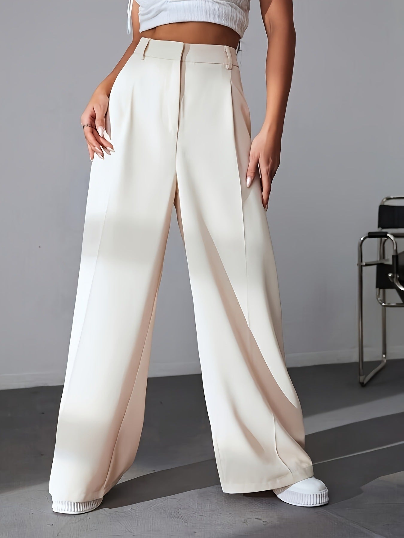 High-Waist Weitbein-Hose mit Schlankeffekt – Locker Fallende Gerade Mop-Hose