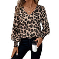 V-Ausschnitt Leopard-Print Lockere Langarm-Lässige Bluse