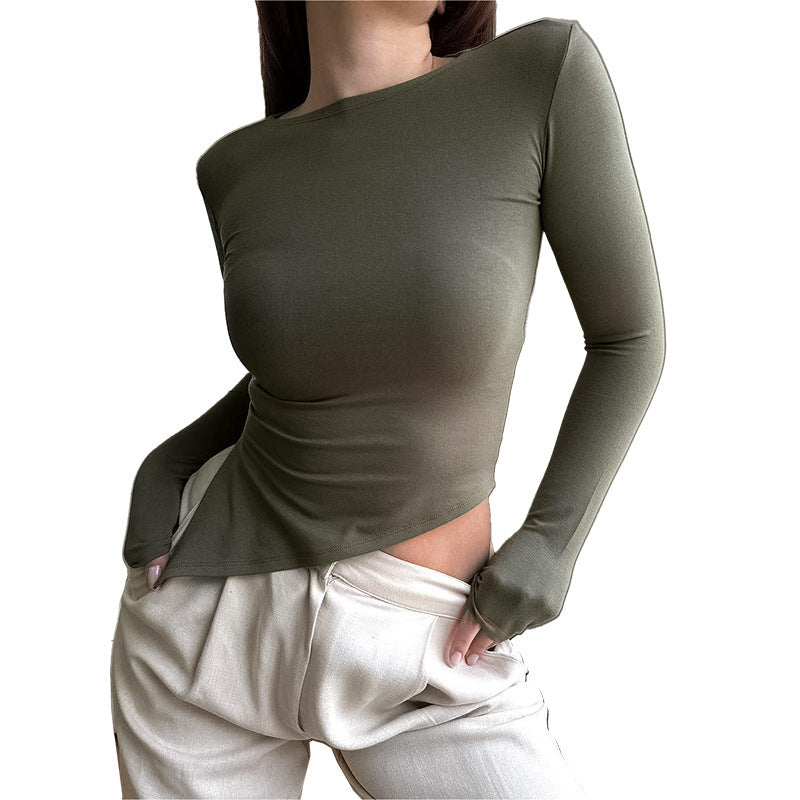 Damen Herbstmode Langarmshirt in Uni-Farbe – Lässiger Stil