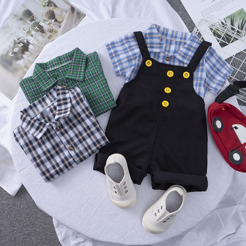 Neuer Sommer Jungen Kinderkleidung Koreanischer Stil Trägeranzug Kurzarm Zweiteiliges Set
