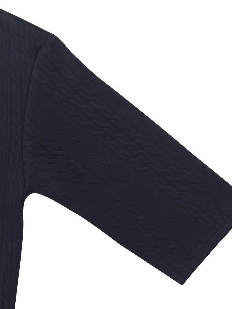 2-teiliges Herren-Set: Jacquard einfarbiges Kurzarm-V-Ausschnitt-Hemd und passende Shorts mit Kordelzug, sommerliche Freizeitbekleidung.