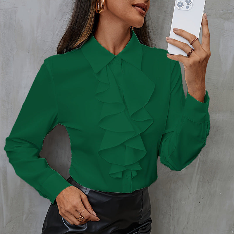 Neue Lockere Chiffonbluse für Damen mit Rüschen
