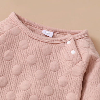 Frühling und Herbst Jungen- und Mädchenanzug Baby Bonbonfarben Einfarbig mit Polka-Dots Rundhalsausschnitt Langarmhosen Kinderkleidung