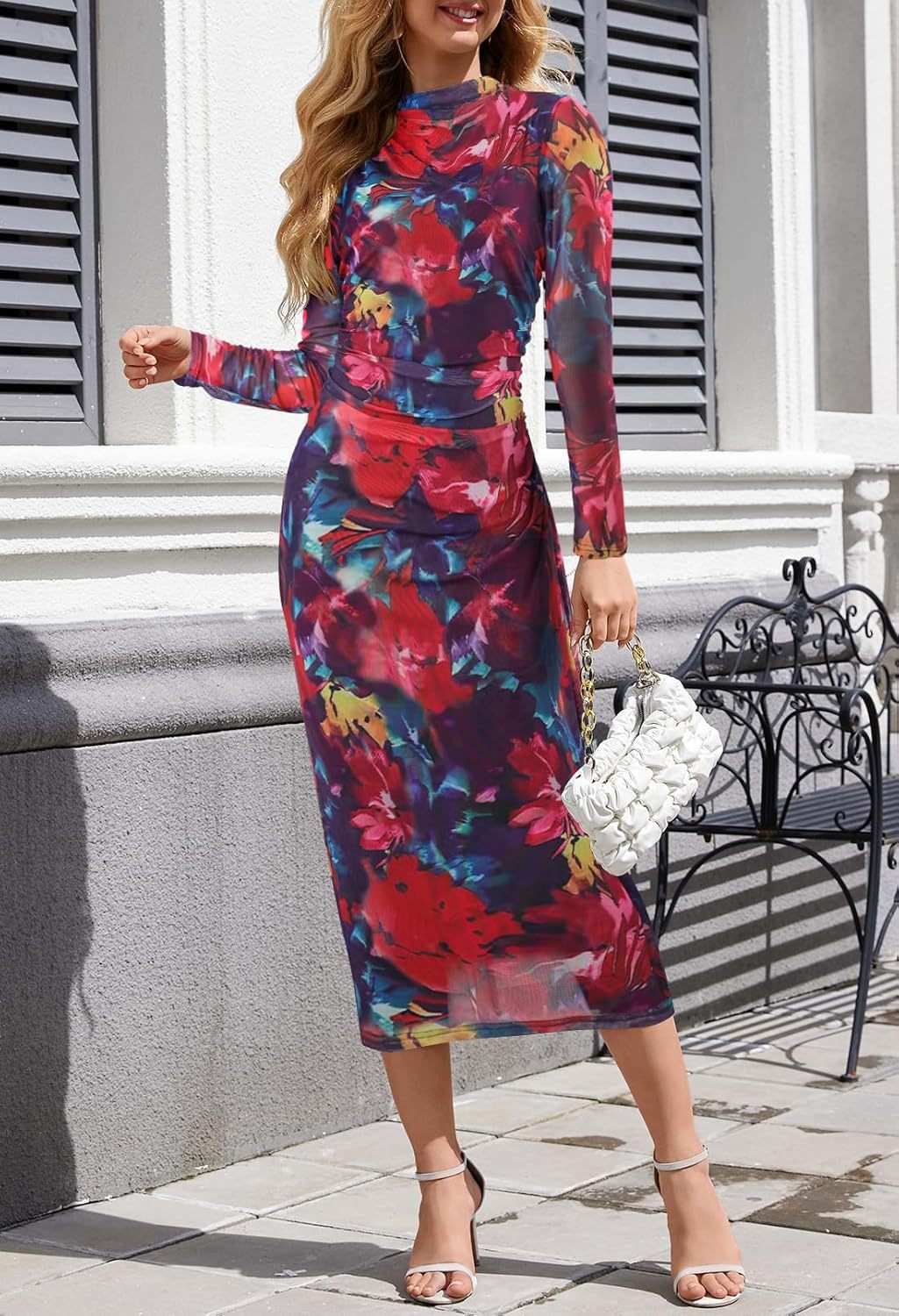 Lang ärmel iges Kleid mit Tie-Dye-Tight Plissee für Damen