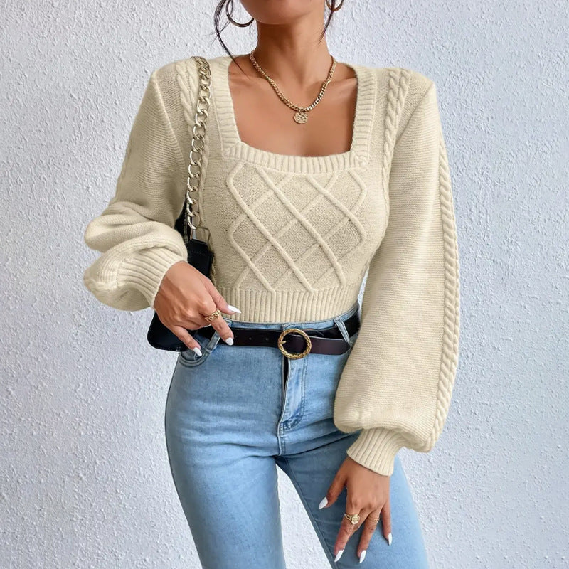 Einfarbige quadratische Kragen pullover Damen bekleidung