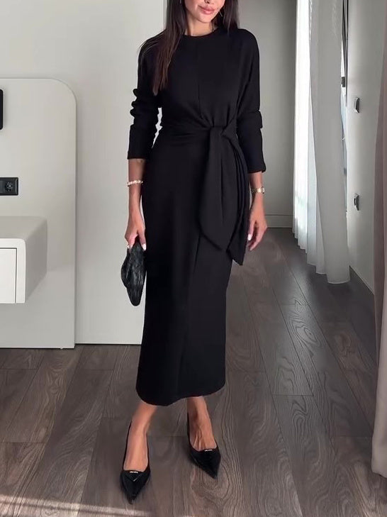 Langärmliges Strappy-Kleid einfarbig