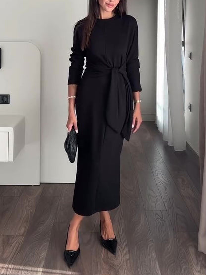 Langärmliges Strappy-Kleid einfarbig