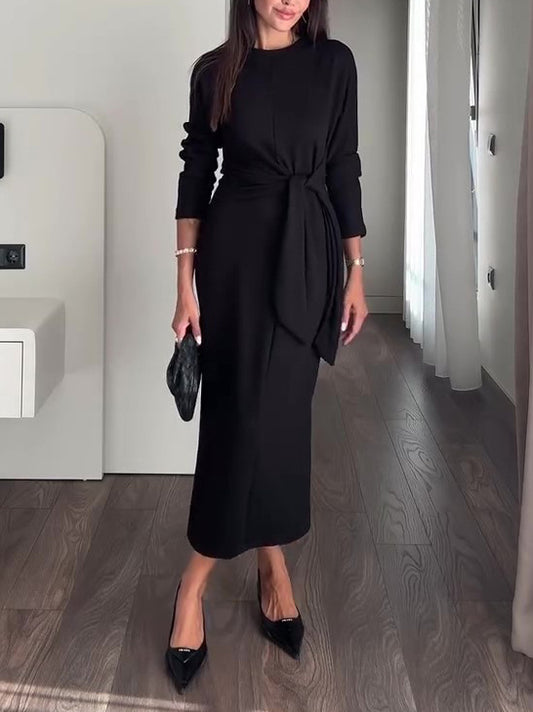 Langärmliges Strappy-Kleid einfarbig