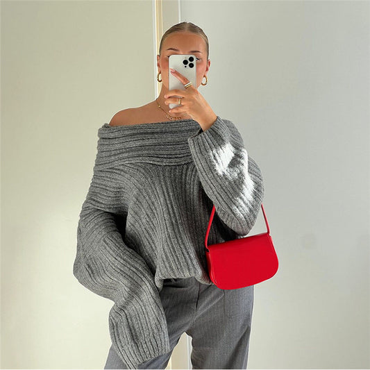 Unregelmäßiger Off-shoulder Langarmpullover