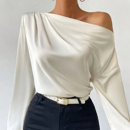 Damen Langarm-T-Shirt mit Schulterdesign und asymmetrischem Pullover-Top