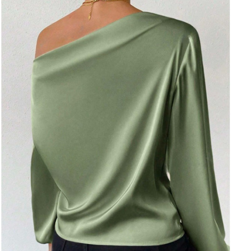 Damen Langarm-T-Shirt mit Schulterdesign und asymmetrischem Pullover-Top