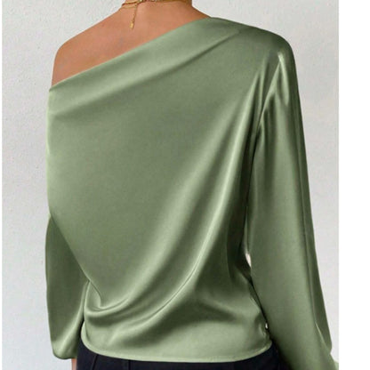Damen Langarm-T-Shirt mit Schulterdesign und asymmetrischem Pullover-Top