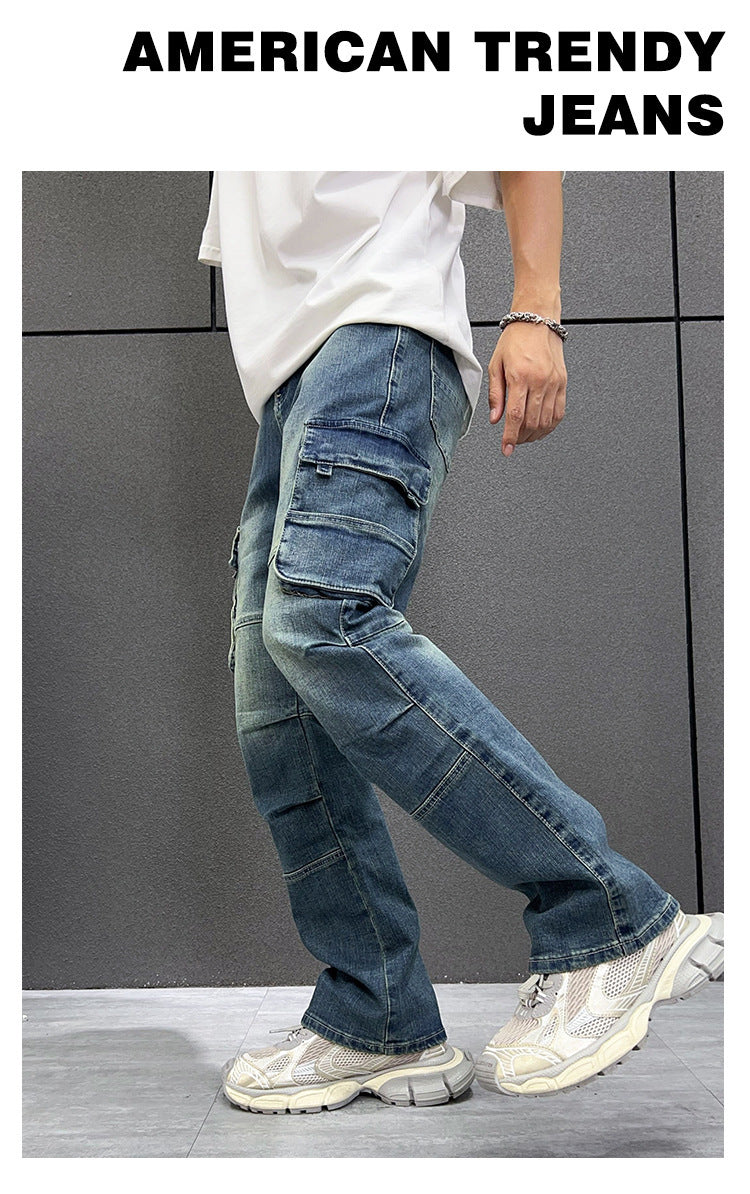 Multi-Taschen Arbeitsjeans Herren lockere Hose in großer Größe