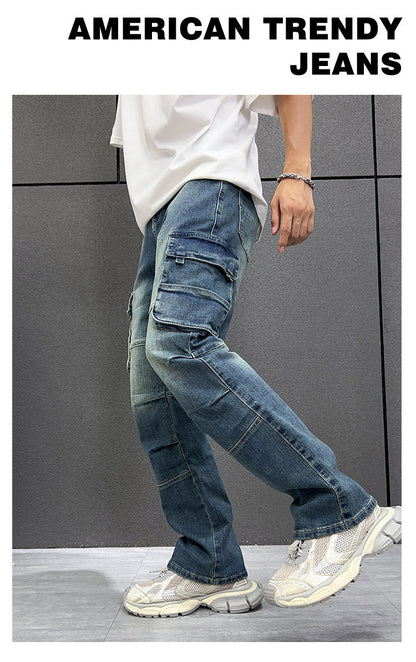 Multi-Taschen Arbeitsjeans Herren lockere Hose in großer Größe