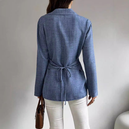 Damen Langarm-Shirt mit Kreuzbinde und Falten-Design