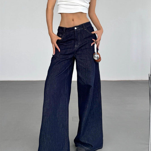 Modische Amerikanische Retro-Jeans mit Weitem Bein für Damen