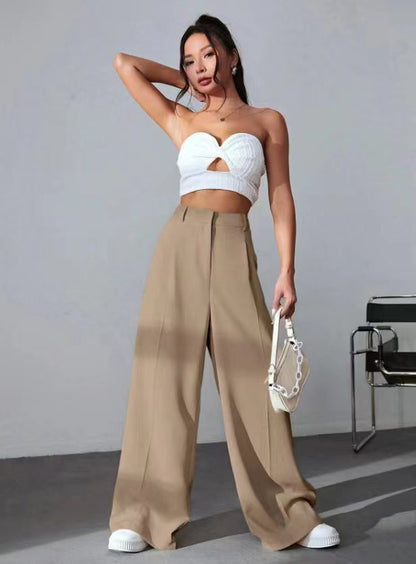 High-Waist Weitbein-Hose mit Schlankeffekt – Locker Fallende Gerade Mop-Hose