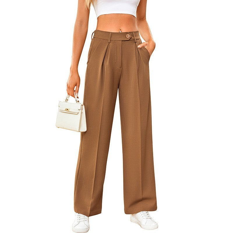 Damen Casual Locker Geschnittene Gerade Anzughose mit Weitem Bein
