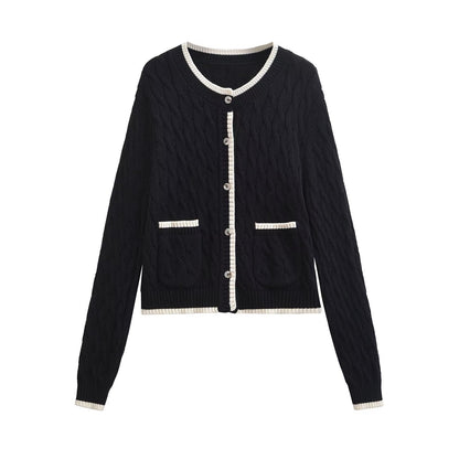 Damen Langarm Knopf Gedrehte Strickjacke