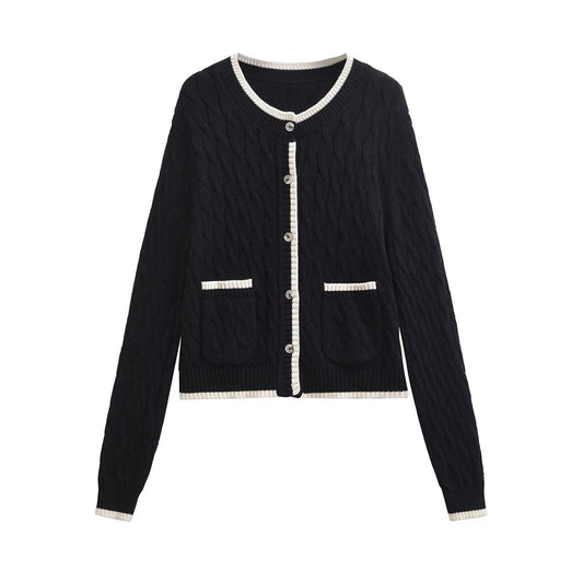 Damen Langarm Knopf Gedrehte Strickjacke