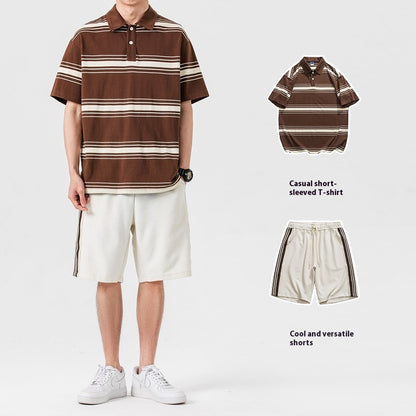 Summer suit two-piece with short sleeve and shorts for sports