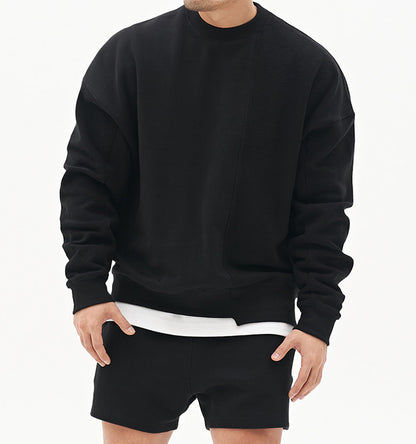 Einfarbiger Rundhals-Pullover im koreanischen Stil, Modemarke, locker geschnitten